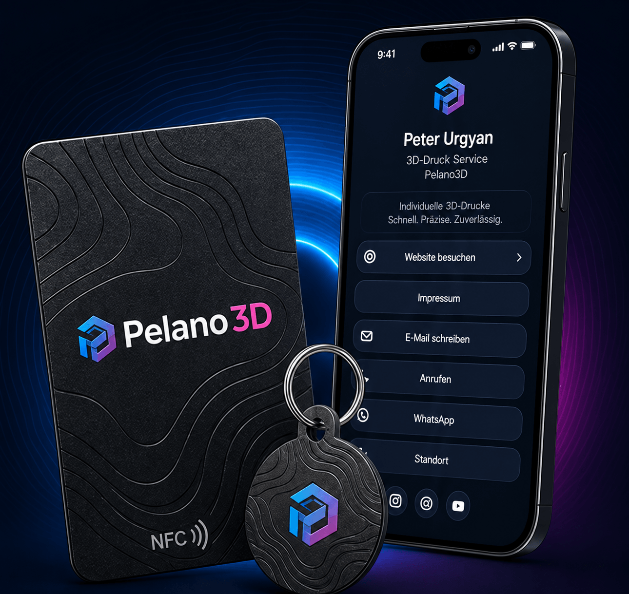 NFC-Visitenkarte und Schlüsselanhänger mit digitalem Kontaktprofil